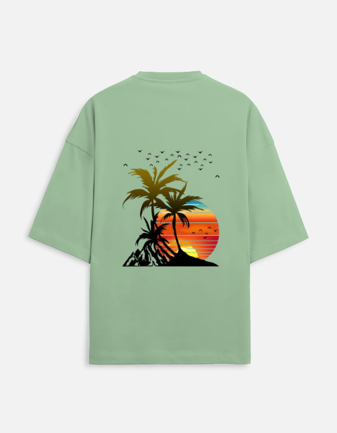jade unisex terry oversized travel t-shirt with island graphic design