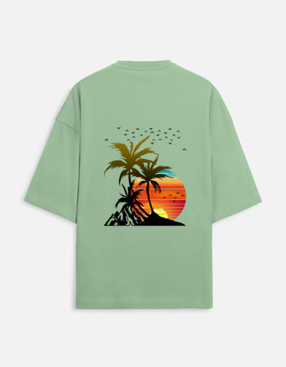 jade unisex terry oversized travel t-shirt with island graphic design