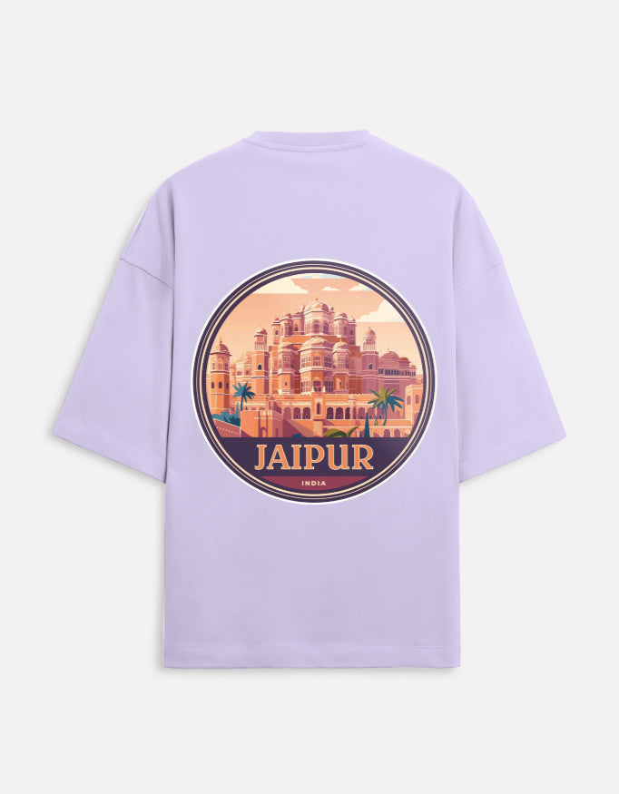 lavender unisex terry oversized travel t-shirt with jaipur graphic design