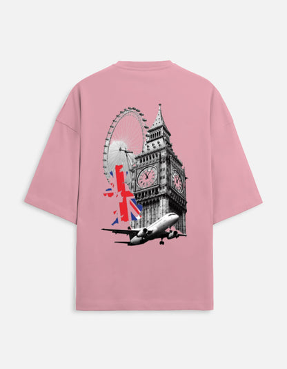 flamingo unisex terry oversized travel t-shirt with london graphic design