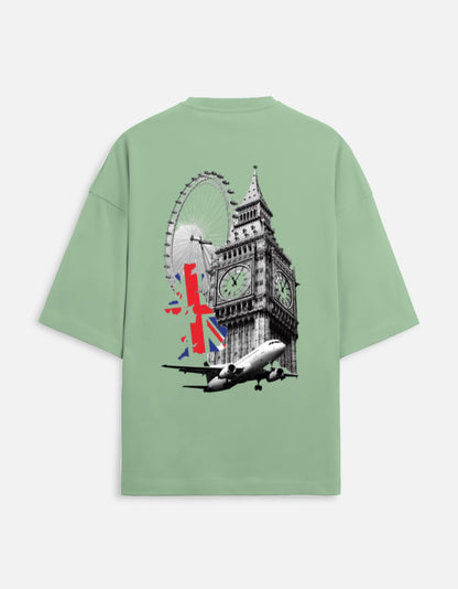 jade unisex terry oversized travel t-shirt with london graphic design