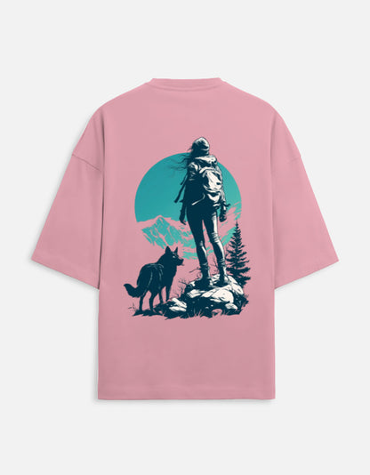 flamingo unisex terry oversized travel t-shirt with mountain-adventure graphic design