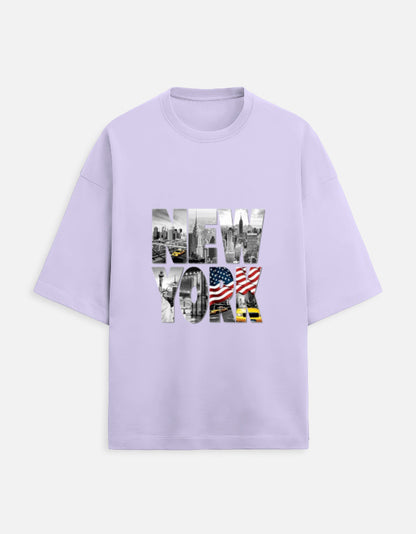 lavender unisex terry oversized travel t-shirt with new york graphic 