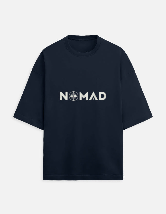 darkblue unisex terry oversized travel t-shirt with nomad quote