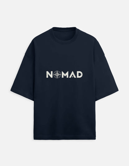 darkblue unisex terry oversized travel t-shirt with nomad quote