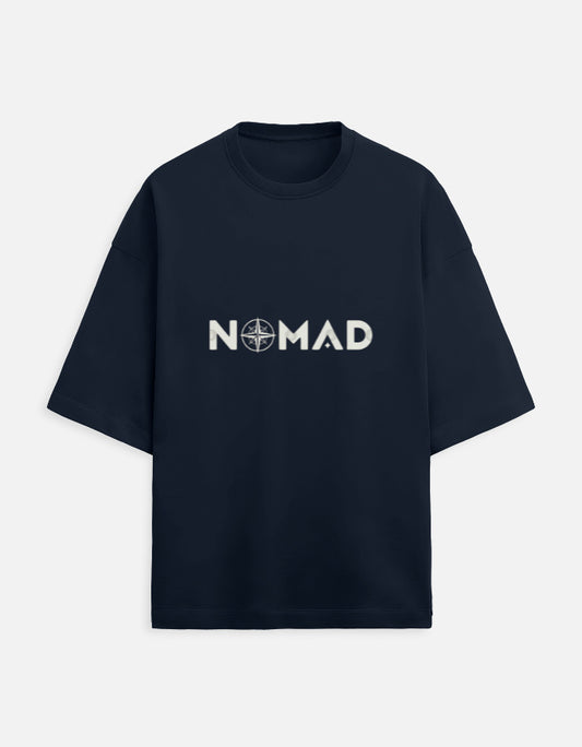 darkblue unisex terry oversized travel t-shirt with nomad quote