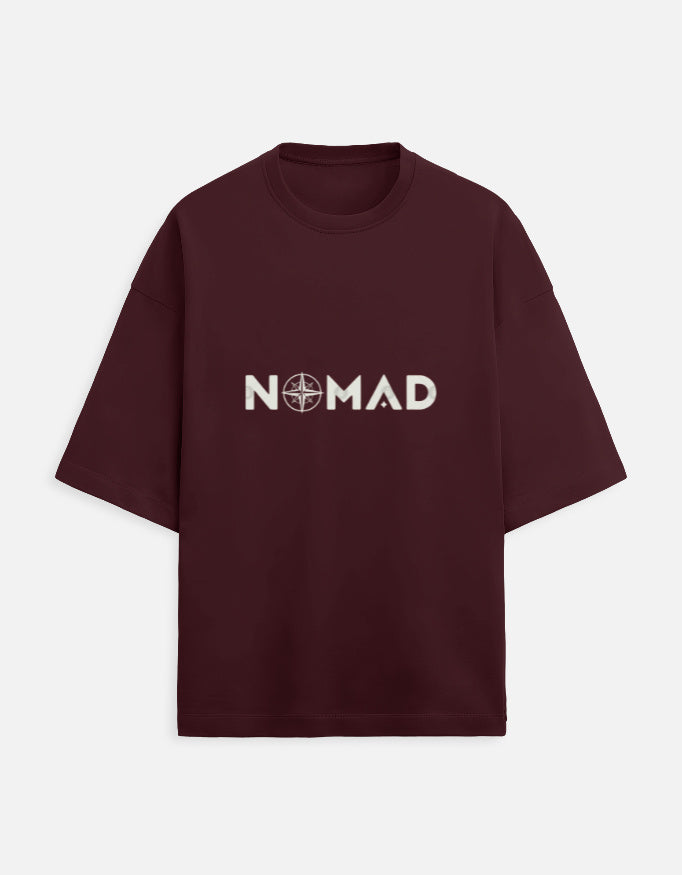 maroon unisex terry oversized travel t-shirt with nomad quote