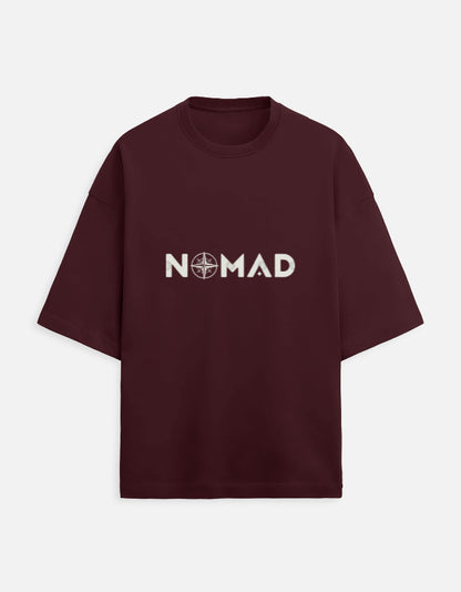 maroon unisex terry oversized travel t-shirt with nomad quote