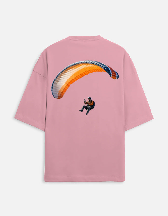 flamingo unisex terry oversized travel t-shirt with para gliding graphic design