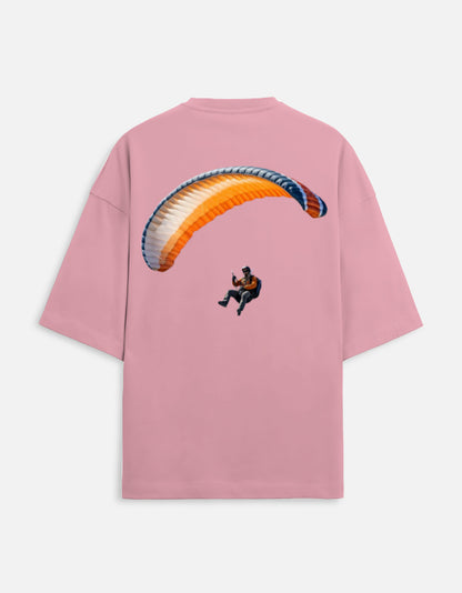 flamingo unisex terry oversized travel t-shirt with para gliding graphic design