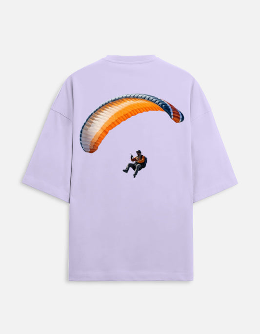 lavender unisex terry oversized travel t-shirt with para gliding graphic design
