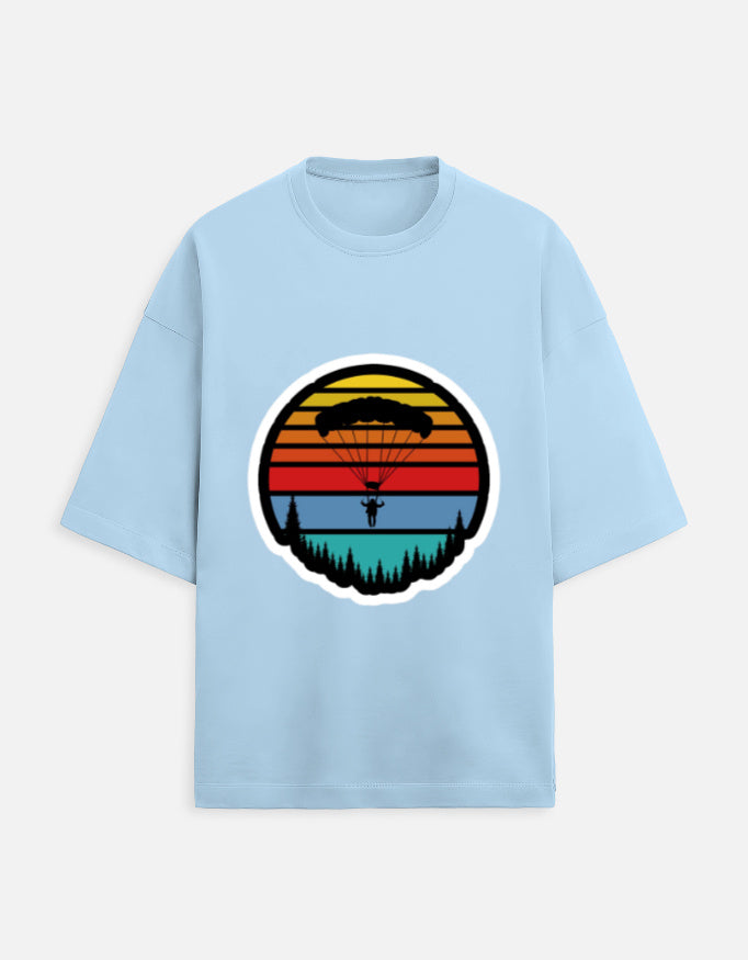 baby blue unisex terry oversized travel t-shirt with tree graphic design