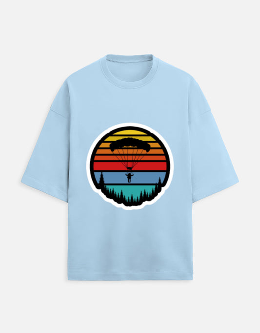 baby blue unisex terry oversized travel t-shirt with tree graphic design