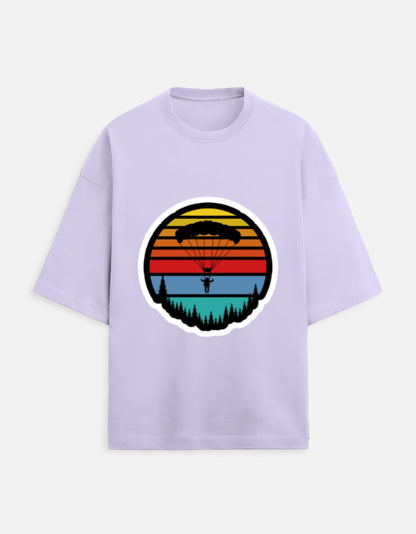 lavender unisex terry oversized travel t-shirt with tree graphic design