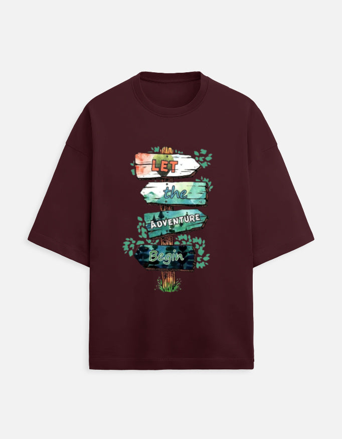 maroon unisex terry oversized travel t-shirt with travel quote graphic 