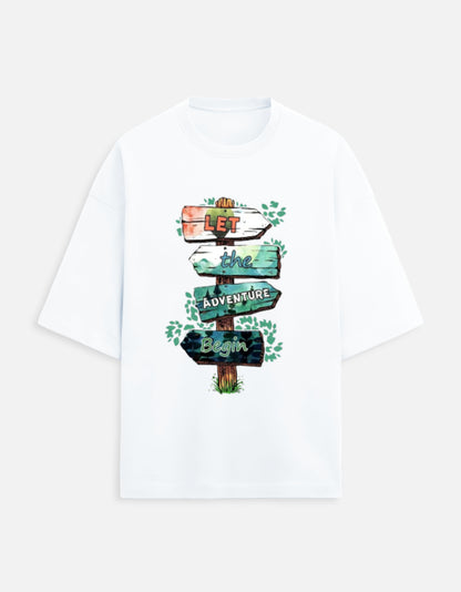 white unisex terry oversized travel t-shirt with travel quote graphic 