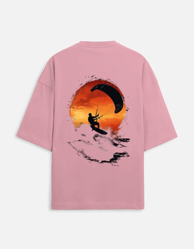 flamingo unisex terry oversized travel t-shirt with water gliding graphic design